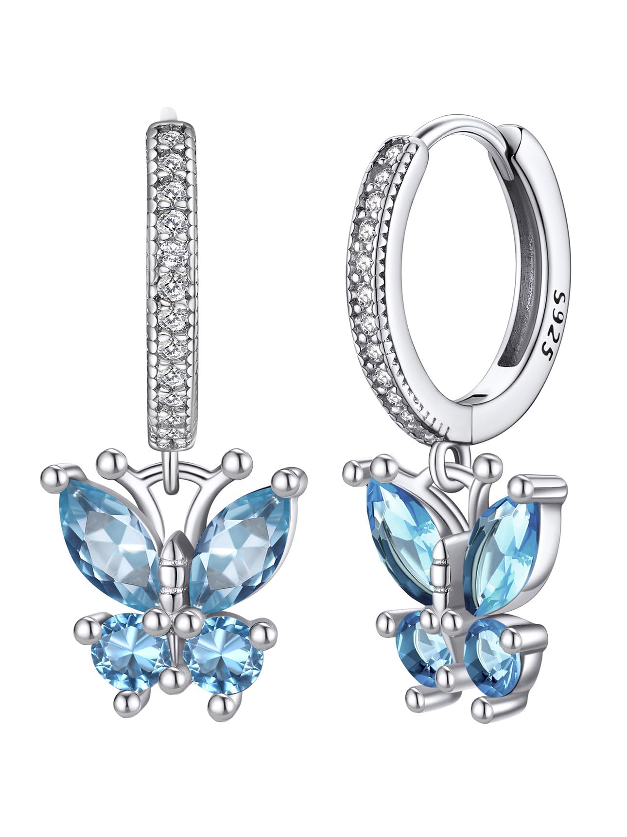 Bestyle Orecchini Argento 925 Donna Orecchini a Farfalla Granato/Acquamarina/Smeraldo/Diamnate Orecchini a Cerchio Antiallergico Regalo Compleanno San Valentino