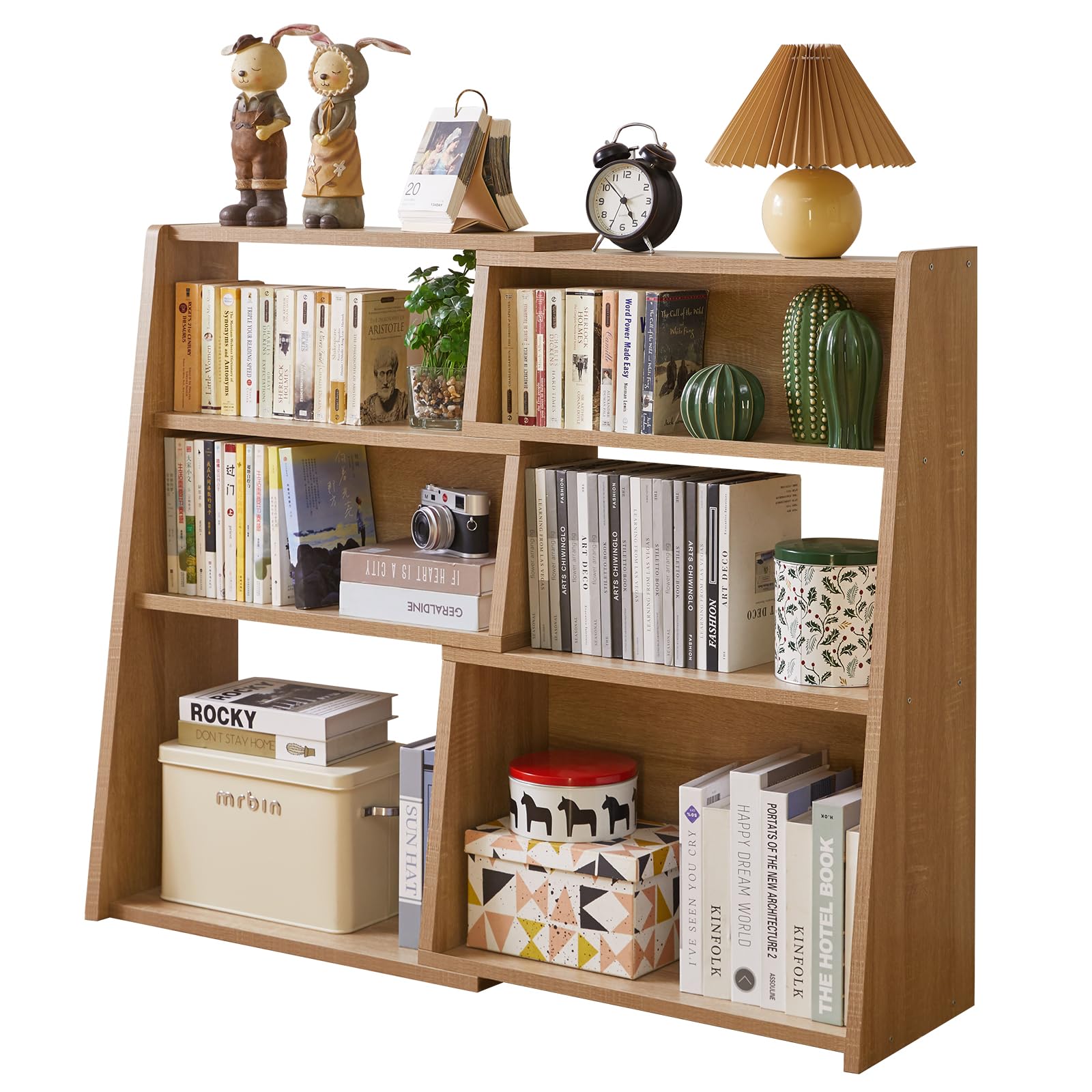 Aibiju Wooden Extendable Shelf Bookcase, 3-Tier Storage Organizer Bookshelf，Standing Shelf, Cube Shelf, for Living Room, Home Office, Dinning Room, Oak YD-BC005R