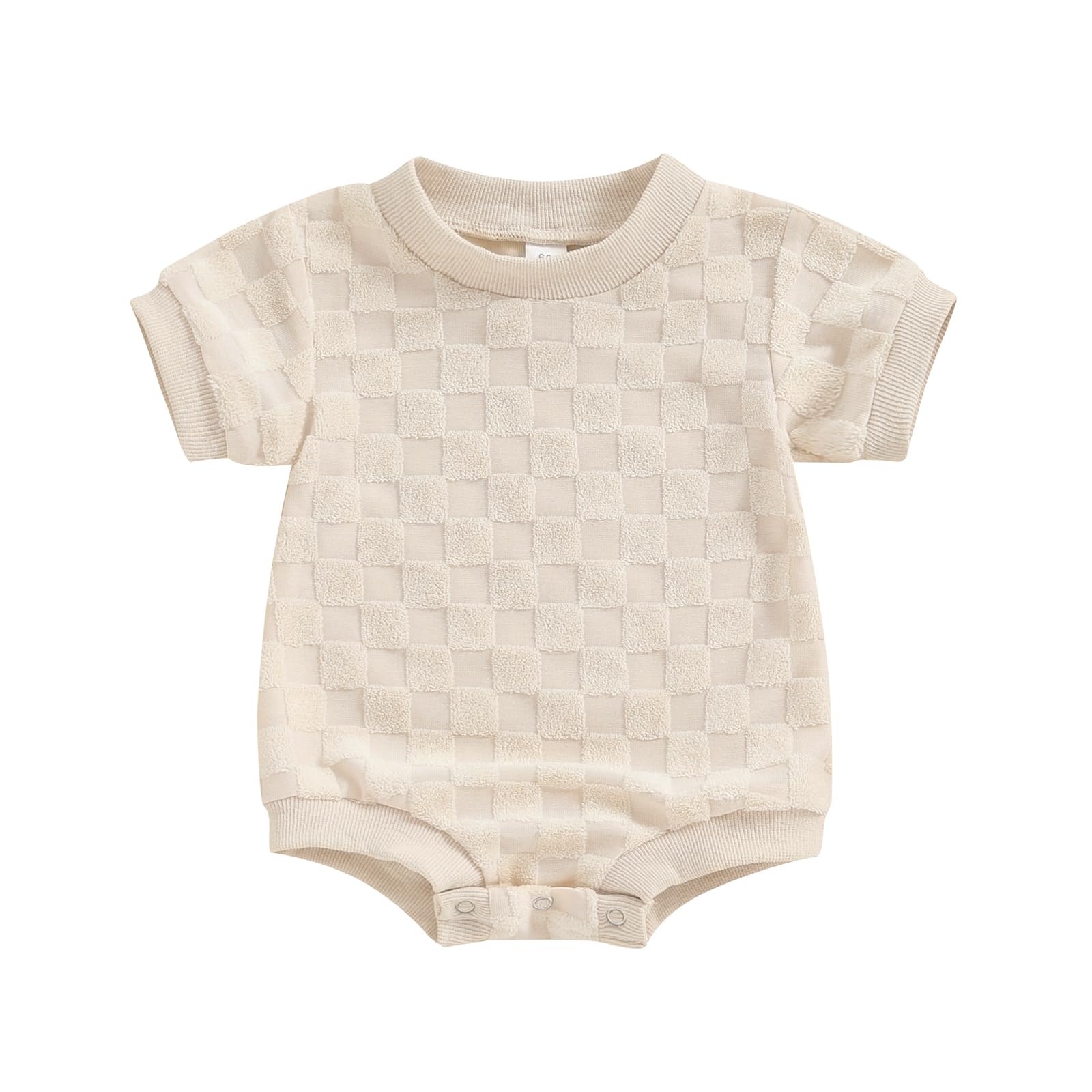 baorji Newborn Baby Boys Girls Bubble Romper Cute Short Sleeve Crew Neck Checkerboard Bodysuit Infant Summer Playsuit (Apricot, 0-3 Months)