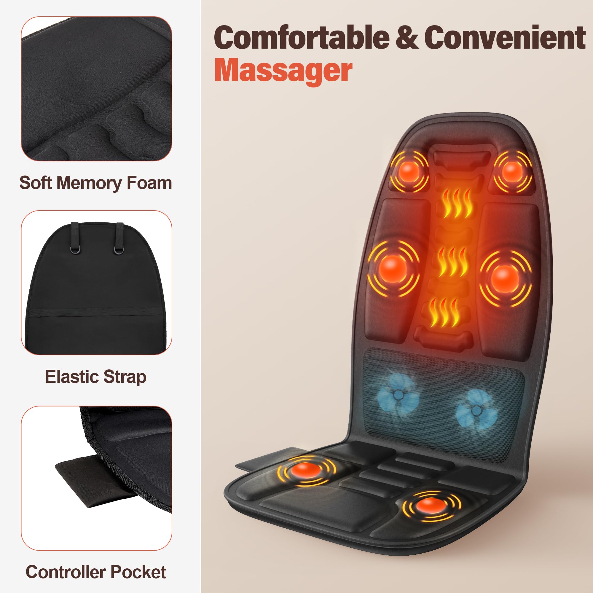 Massaggiatore elettrico per la schiena con calore per alleviare il dolore dei tessuti profondi, cuscino portatile per sedia da massaggio e cuscino per sedia per ufficio e uso domestico, regalo ideale