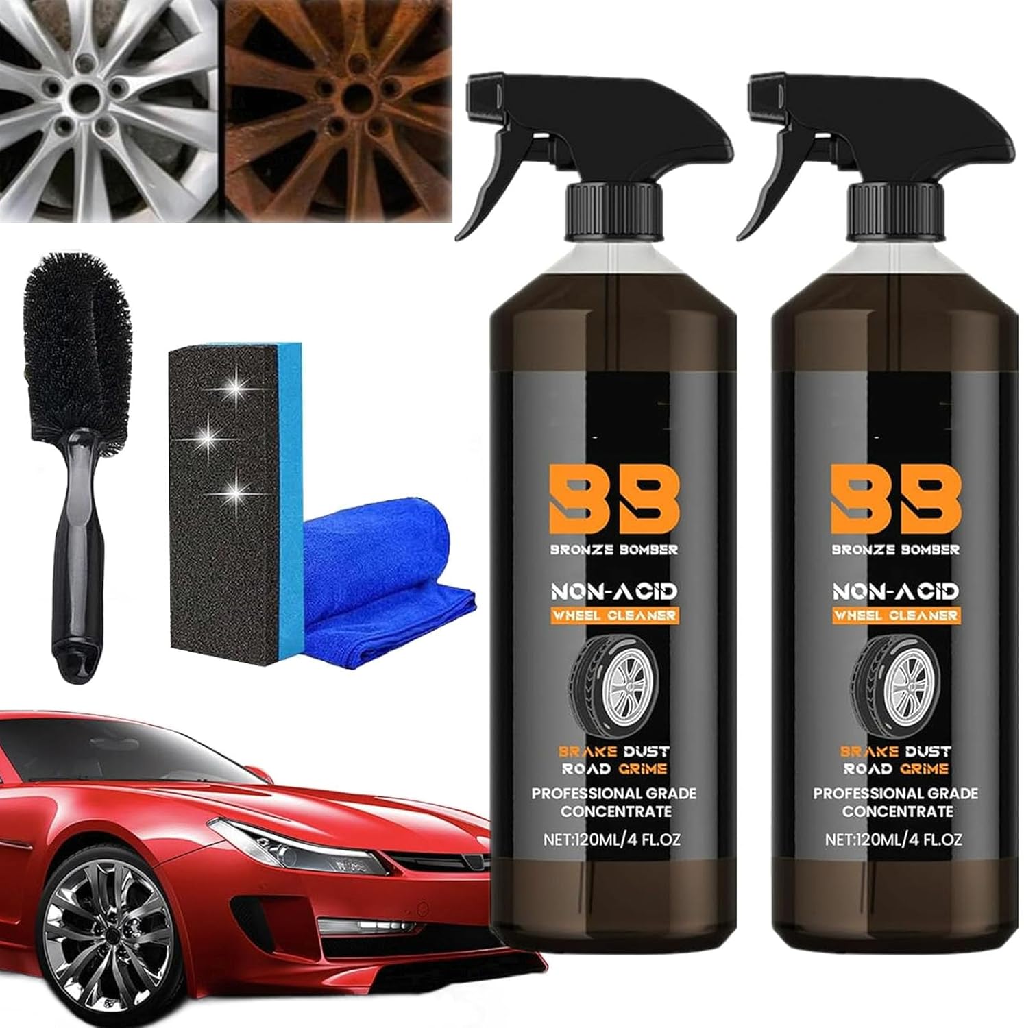 DENGWANG Bronze Bomber NonAcid Wheel Cleaner, 4oz Brake