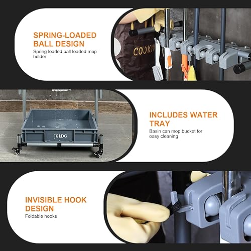 Miniatura 4 de Estante de almacenamiento de herramientas de limpieza móvil independiente, soporte para trapeador y escoba (M2)