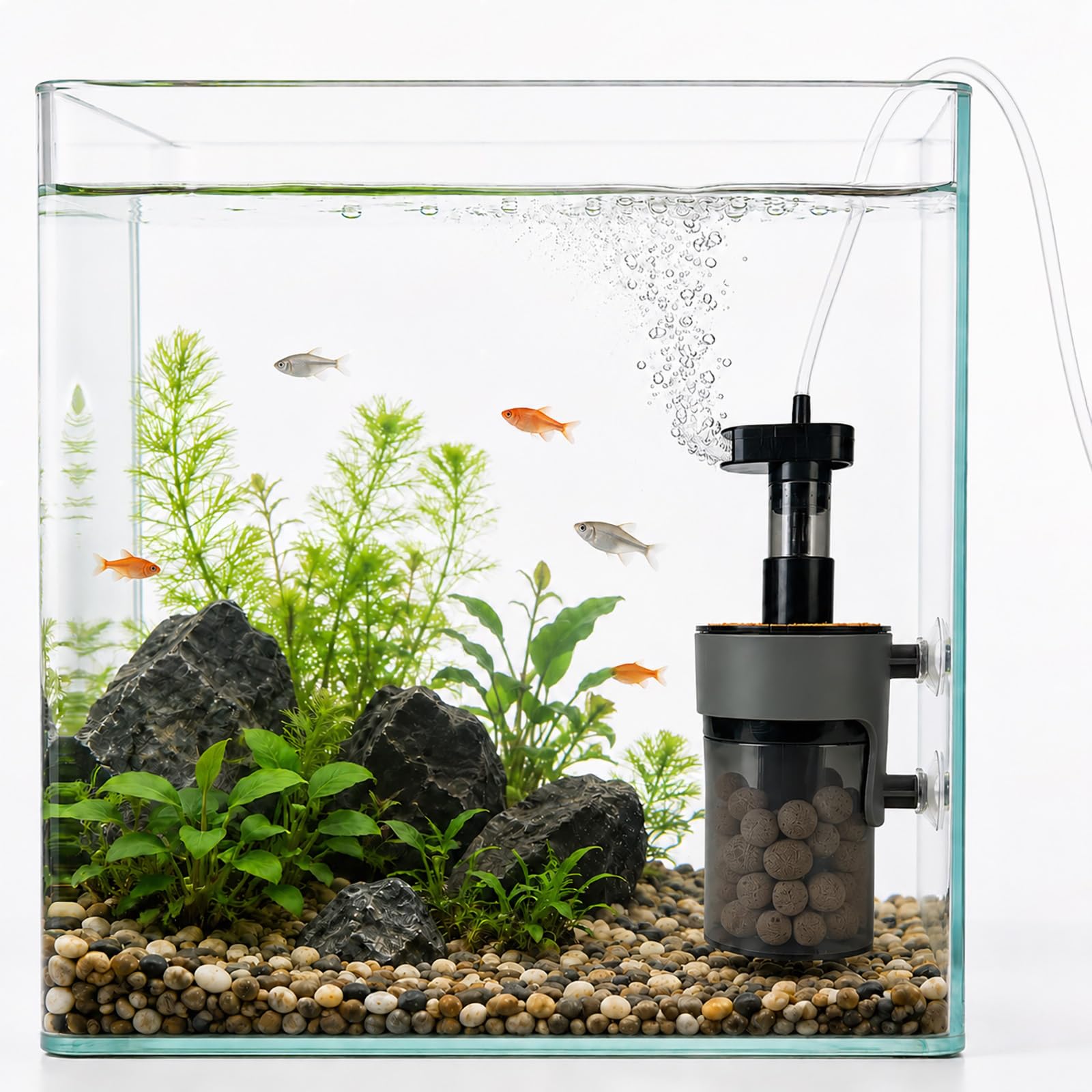 Aquariumfilter, luftbetriebener Aquarium-Schwammfilter mit Keramikkugeln für 1,8 - 5,7 l, ultra-leise Belüftung und Wasserzirkulation, für die Zucht von Frittieren, Betta, Garnelen