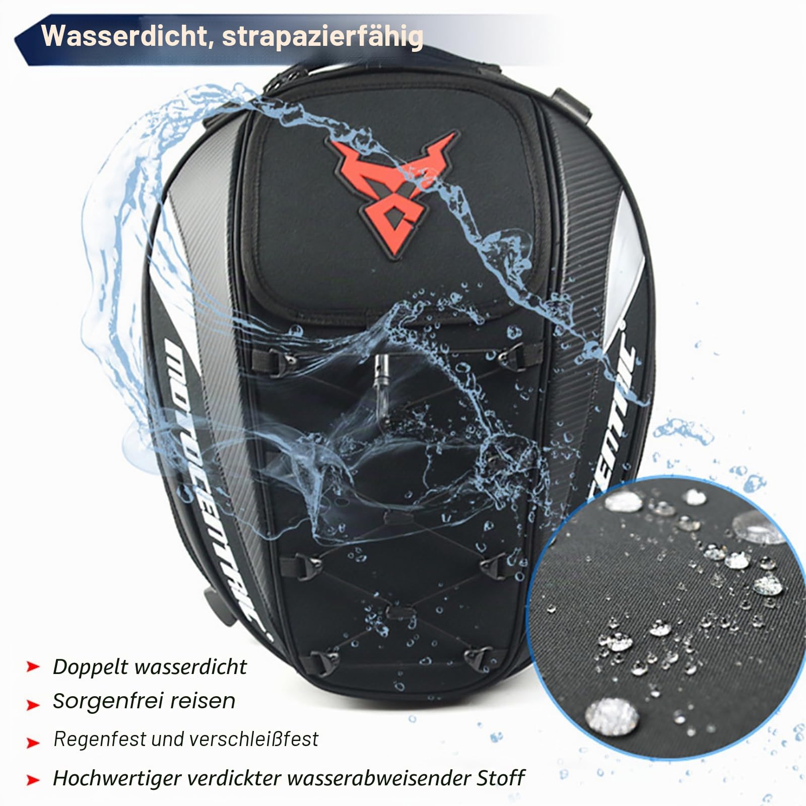 Wasserdichte Motorrad-Hecktasche Helm 38L Multifunktionale Motorrad-Rücksitztasche Motorradtasche mit hoher Kapazität Motorradrucksack (Rot)