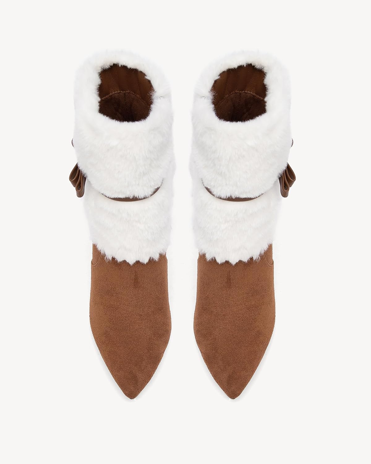 NEWBELLA Women's Winter Ankle Boots - Faux Suede Mid Calf Wedge Heel with Fur Lining & Bow, Holiday Party Snow Boots