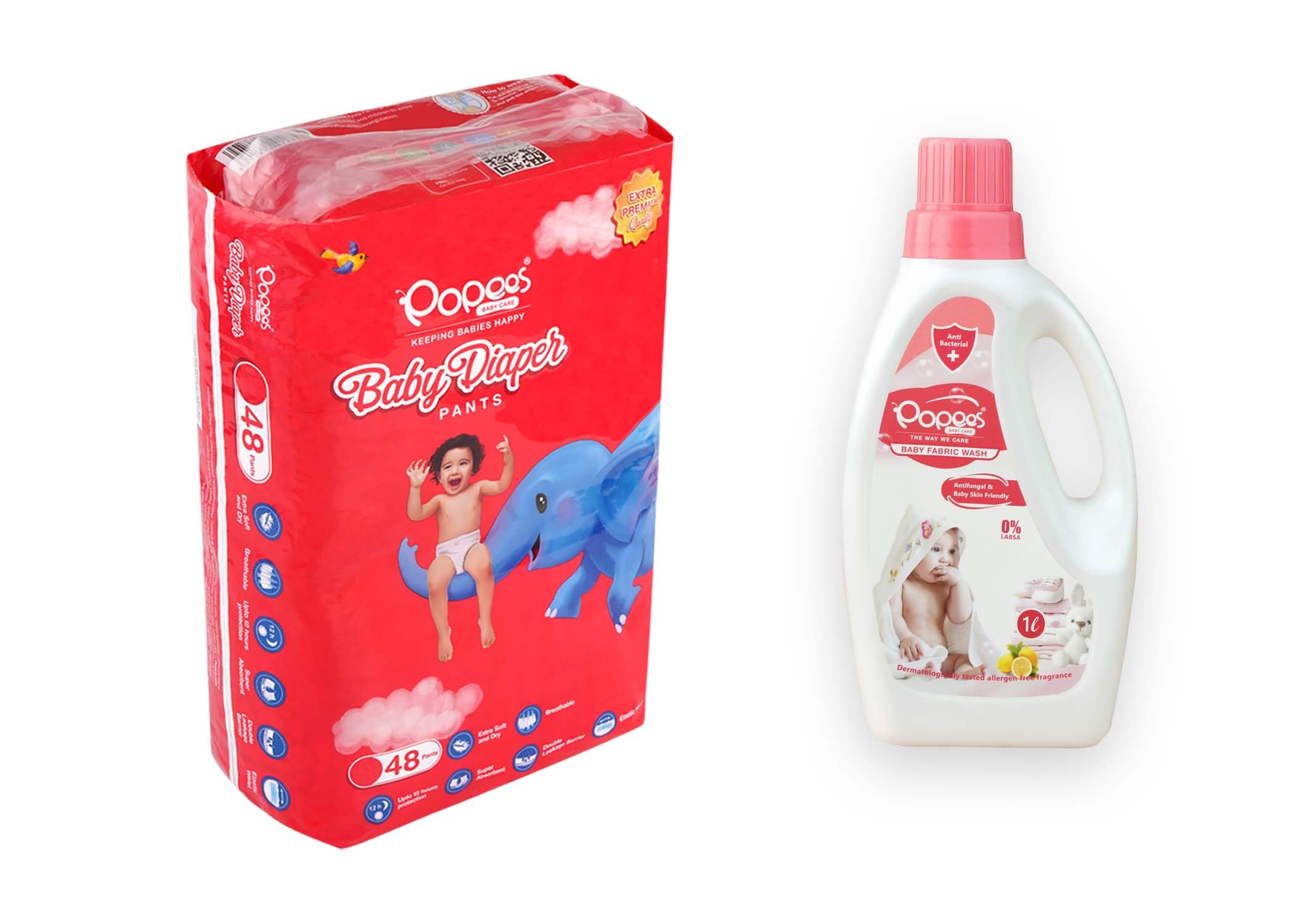 POPEES DIAPER PANTS & BABY FABRIC WASH (XL, 48)