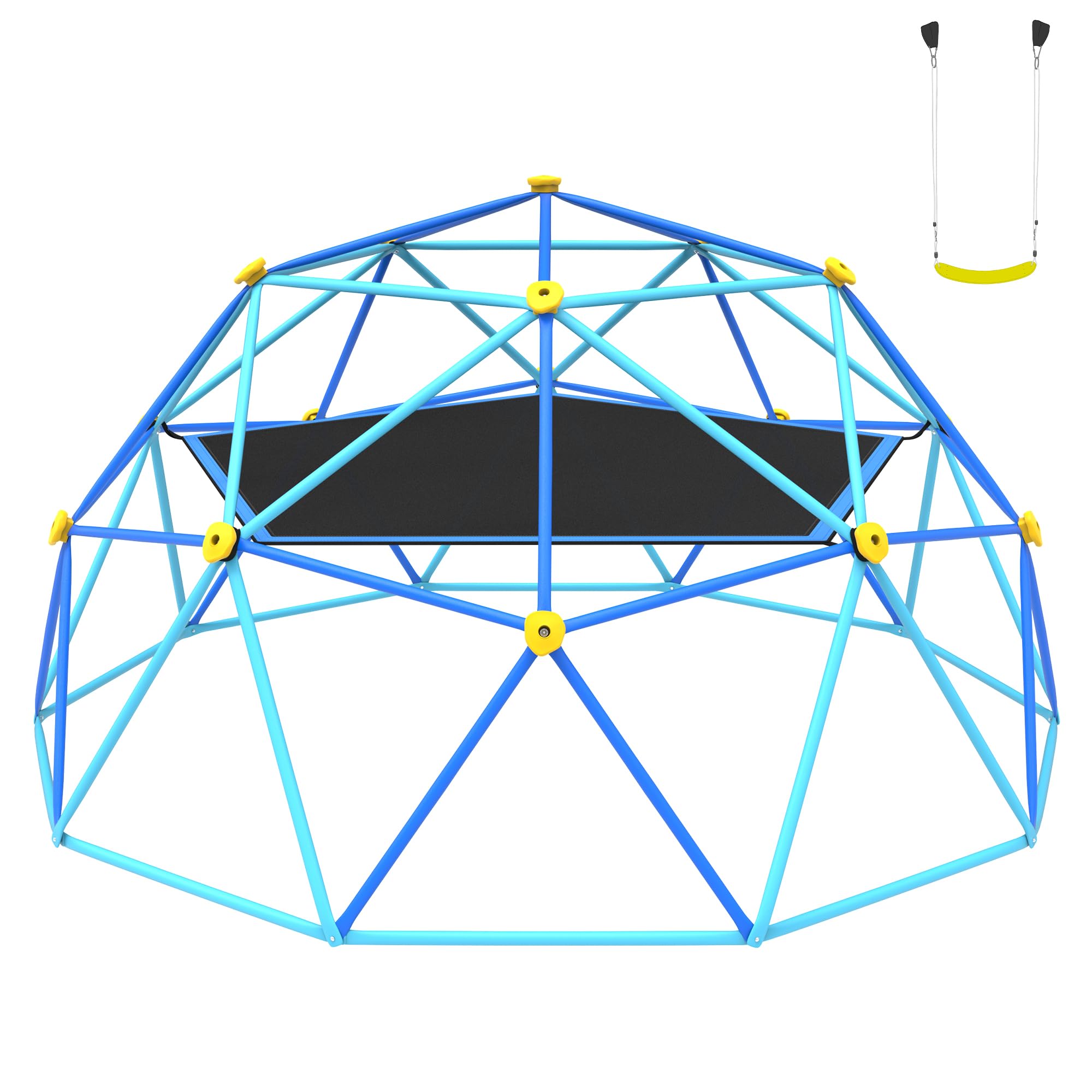 Gardenature 10FT Climbing Dome with Hammock and Swing, Outdoor Jungle Gym for Kids, Geometric Dome Climber Supporting 880 Lbs Anti-Rust Metal Outdoor Play Structure ASTM Approved Blue