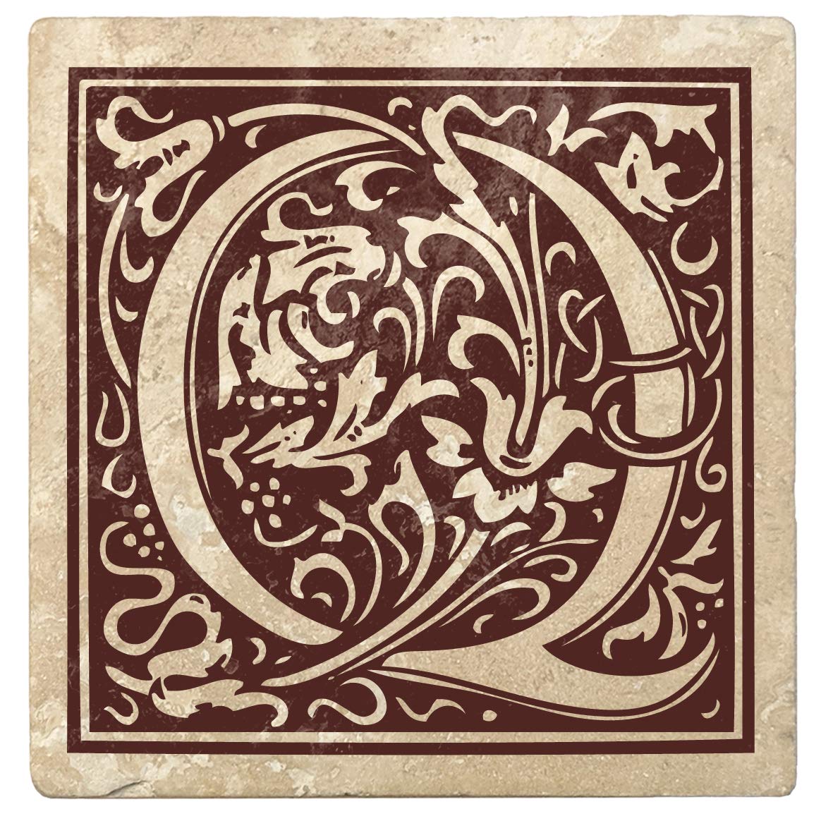 Krebs Family Monogram Coaster Set of 4-4" USA Absorbent Travertine Stone – Custom She Shed Gift, Housewarming, Anniversary Present, Home Décor, Graduation, Birthday, Bar Accessories Hot Java Brown Q