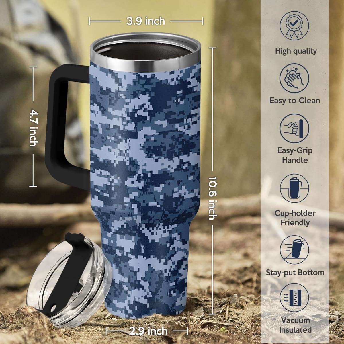Camouflage Tumbler 40oz Stainless Steel Insulated with Lid & Straw, Camo Travel Mug Cup Gifts for Men Dad Husband Brother Grandpa Veteran Hunting Lover on Christmas Birthday Valentine Fathers Day - Image 3