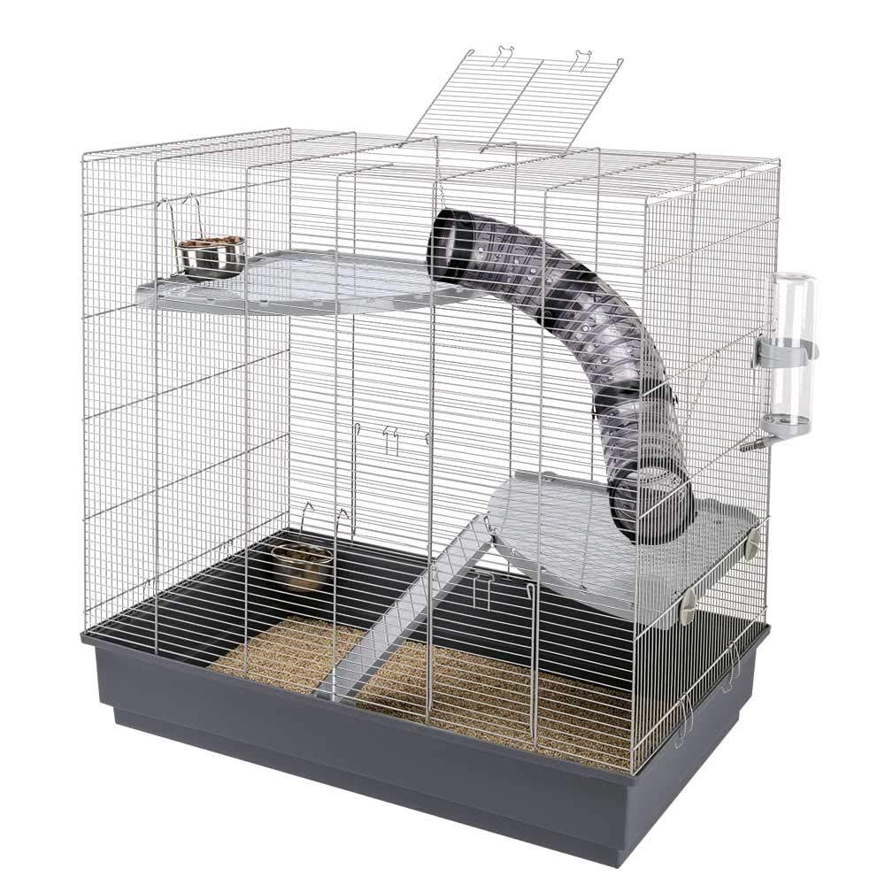 Ferplast Cage pour Rats, Rongeurs, Cage Chinchillas, en Métal, Accessoires Inclus : Gamelles, Abreuvoir, Etagères, Echelle, Pipe Set 80 x 50 x h 79,5 cm Gris