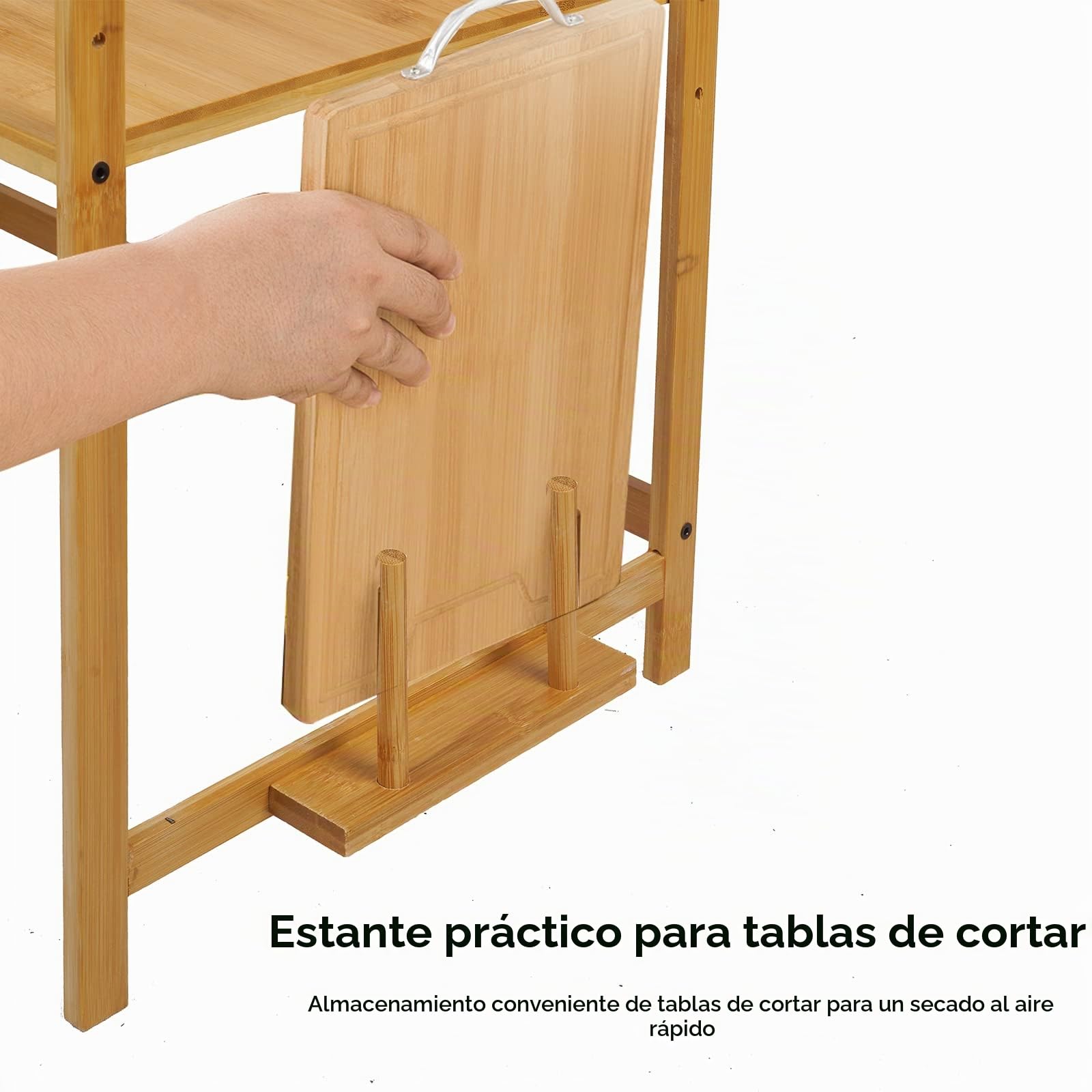 Vinteky Soporte Microondas de Madera, Estante para Horno de Microondas, Estante de Cocina de 3 Niveles con 4 Ganchos, Estantería Cocina Altura Ajustable