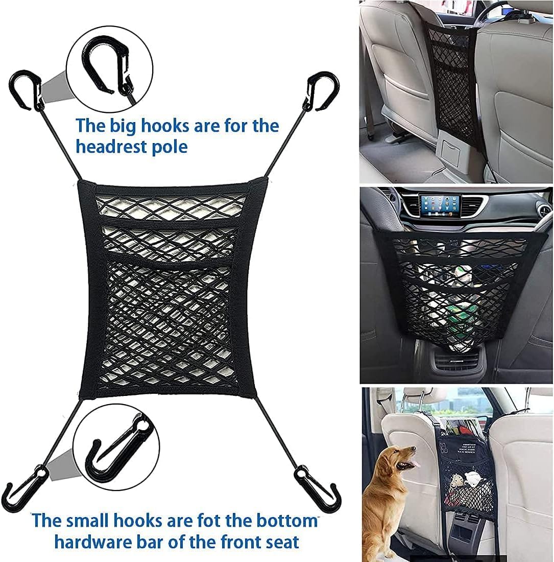 Cheet enterprise 3-Layer Car Mesh Organizer, Backseat Pet Kids Barrier, Cargo Tissue Purse Holder, Seat Back Net Bag, Driver Storage Netting Pouch 1