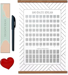 Scratch Off Date Night Ideas - Couples Date Night Ideas 100 Dates Scratch Off Poster w/TEAK WOOD FRAME - Unique Date Ideas - Couple Activities Poster - Gift for Her and Wedding Gift Ideas
