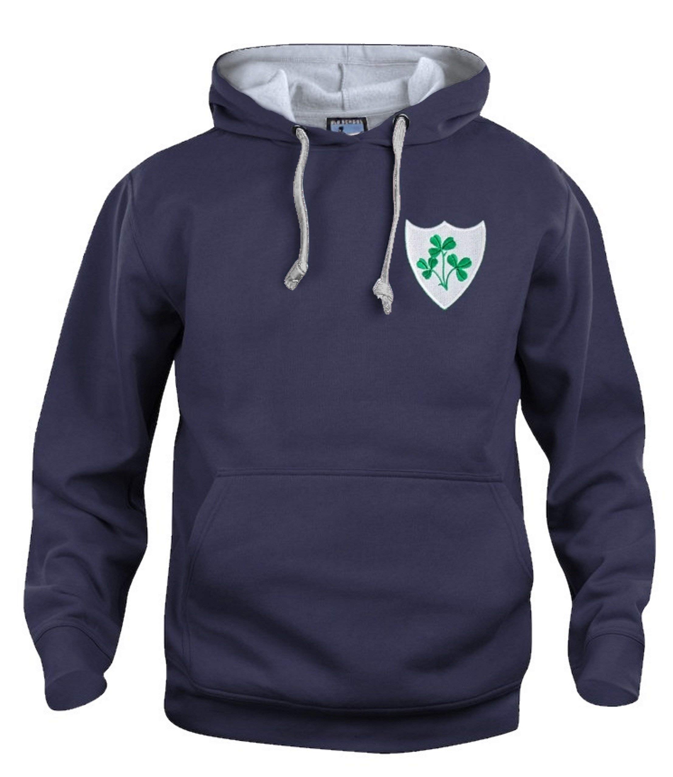 Old School Football Ireland Retro Rugby Hoodie Embroidered Logo Navy