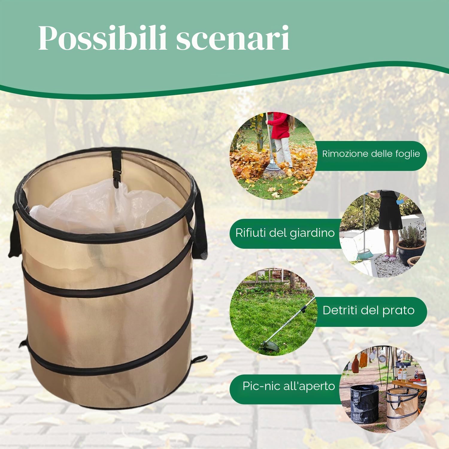 Tissting Pattumiera da Campeggio 34 Diametro 10 Galloni Modello a Clip Grande Tessuto Oxford Verde Scuro Sacco per Rifiuti Pieghevole Pattumiera da Campeggio Portatile per Balcone Gar Camping(Nero)