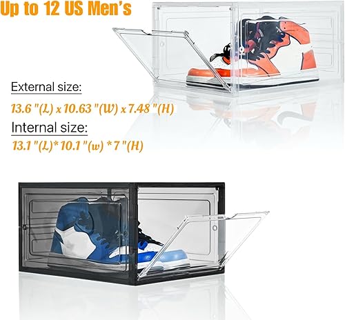 Miniatura 6 de Attelite Cajas de zapatos de plástico transparente XL, organizador de zapatos apilable con puerta magnética (paquete de 9, blanco transparente)