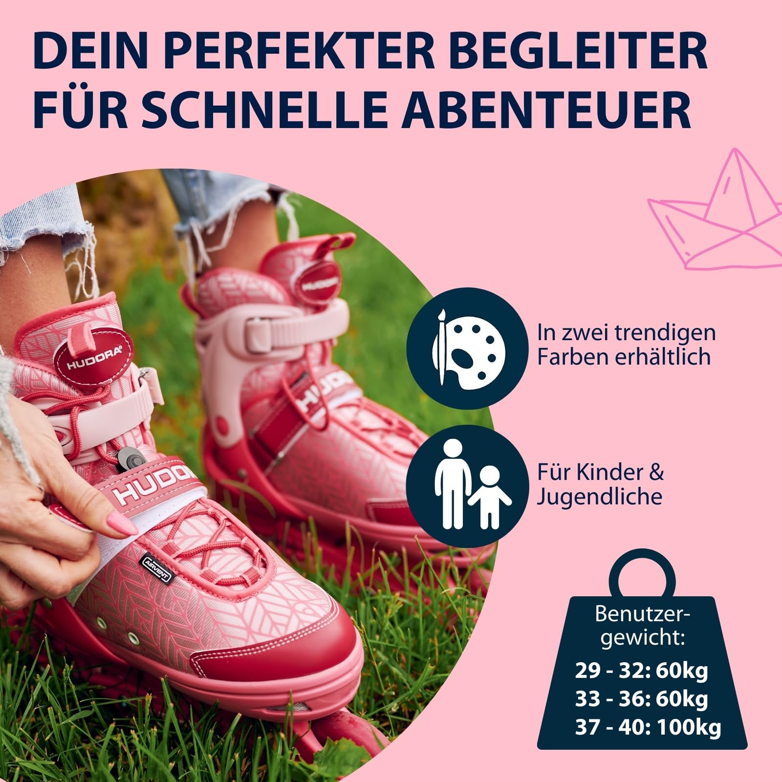 HUDORA Inline Skates Mia/Leon 2.0 - Inliner für Kinder/Jugendliche & Erwachsene in versch. Größen & Farben - Roller Skates bis zu 4 Größen verstellbar - Bequeme & stilvolle Rollerskates
