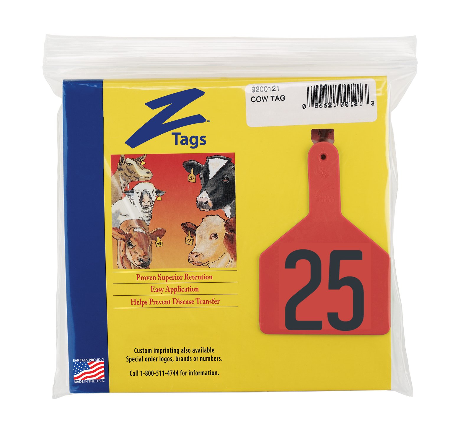 Z Tags 1-Piece Pre-Numbered Hot Stamp Tags for Cows, Numbers from 51 to 75, Red