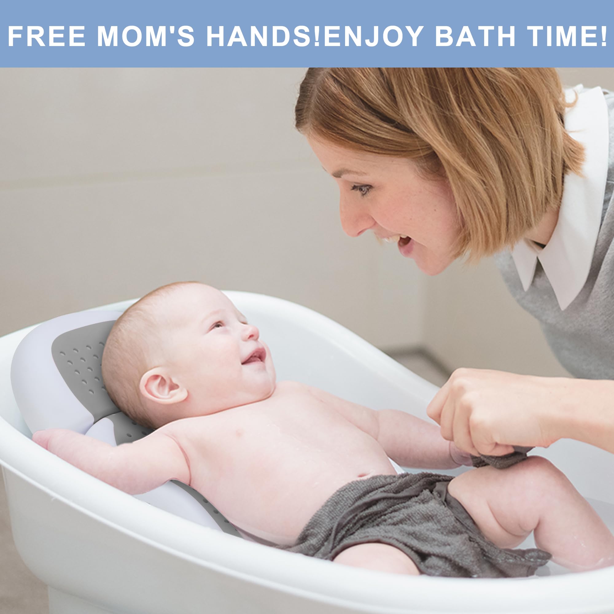 Soporte de baño para bebé, ideal para bebés menores de 6 meses, con termómetro, bañera de pendiente ajustable para recién nacidos, bañeras de bebé esenciales para recién nacidos (gris)