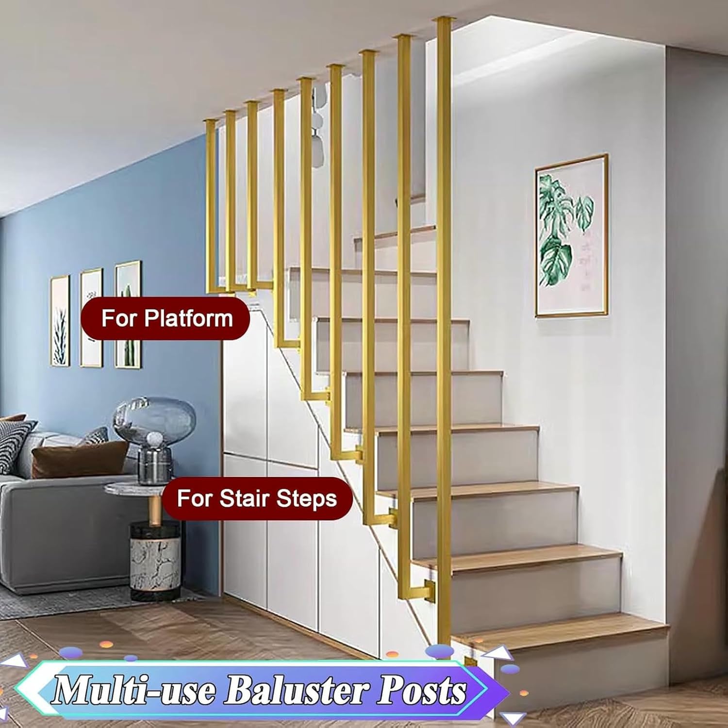 Interior Vertical Stair Guard Rails, Square Tube Staircase Balustrade, for Loft/Porch/Balcony/Garage Platform Corridor Decor Remodeling