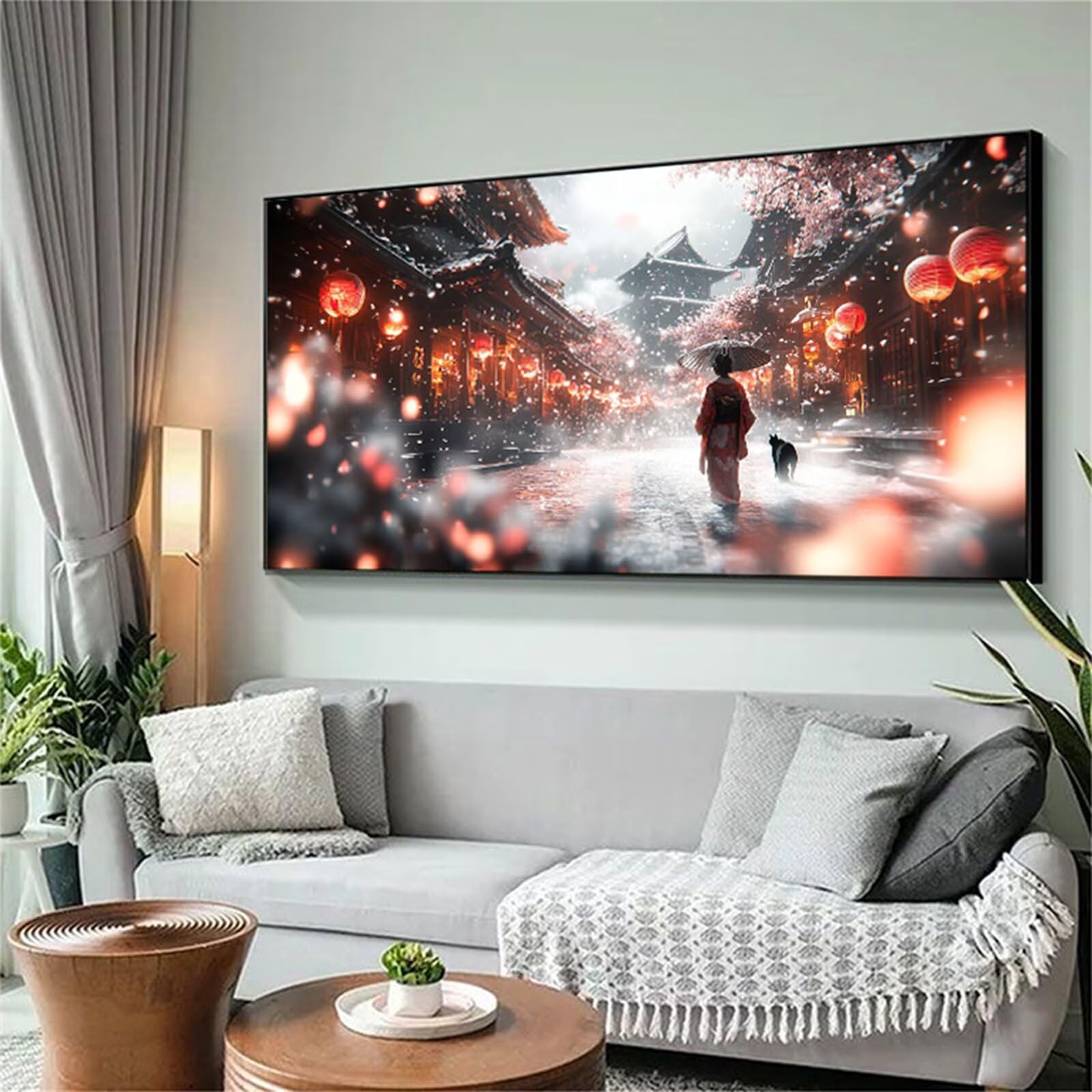 Japoński obraz diamentowy gejsza dla dorosłych, 5D diamentowe malowanie pełny zestaw dla dorosłych wzór ulicy, duży rozmiar sztuka kryształowa 50 x 100 cm, DIY diamentowe malowanie, dekoracje na