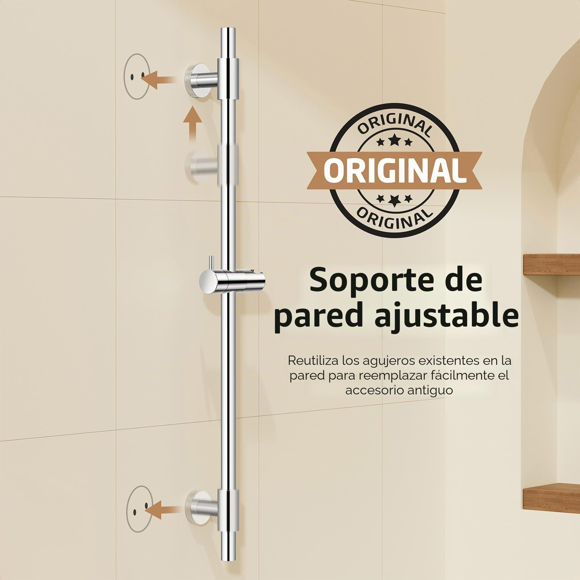 KES Barra Ducha Grifo Barra de Ducha Acero Inoxidable 18/8 Barra Soporte Ducha con Soporte Alcachofa Ducha 78CM Ajustable Pared Pulido, F209S78-PS