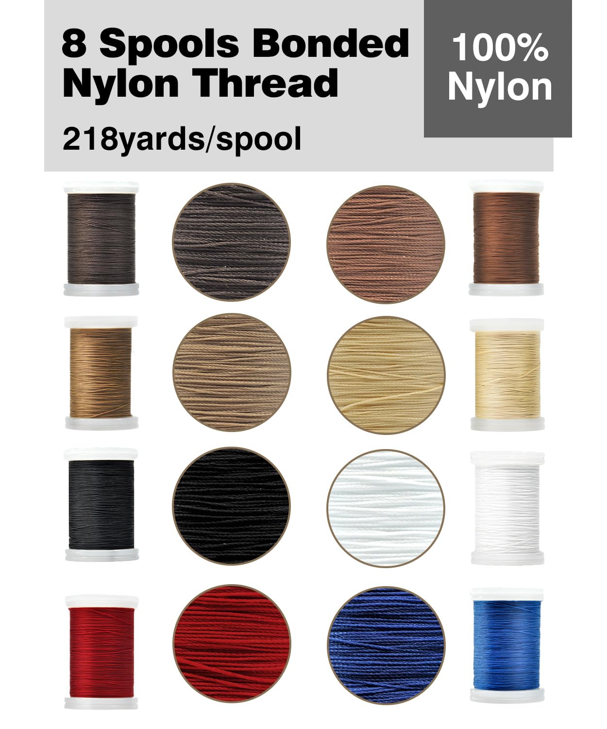 Hilo de tapicería extrafuerte, hilo para coser 8 colores, 218 yardas, hilo de nailon unido para el hogar, manualidades, máquina, bricolaje y cuero vaquero (colores)