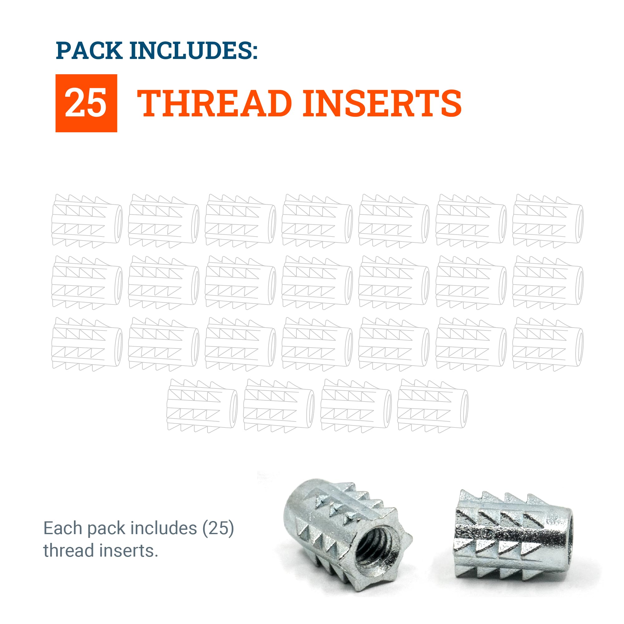 Threaded Inserts for Wood - 25 Pack - Joins Hardwood, Chipboard, Plywood, etc.