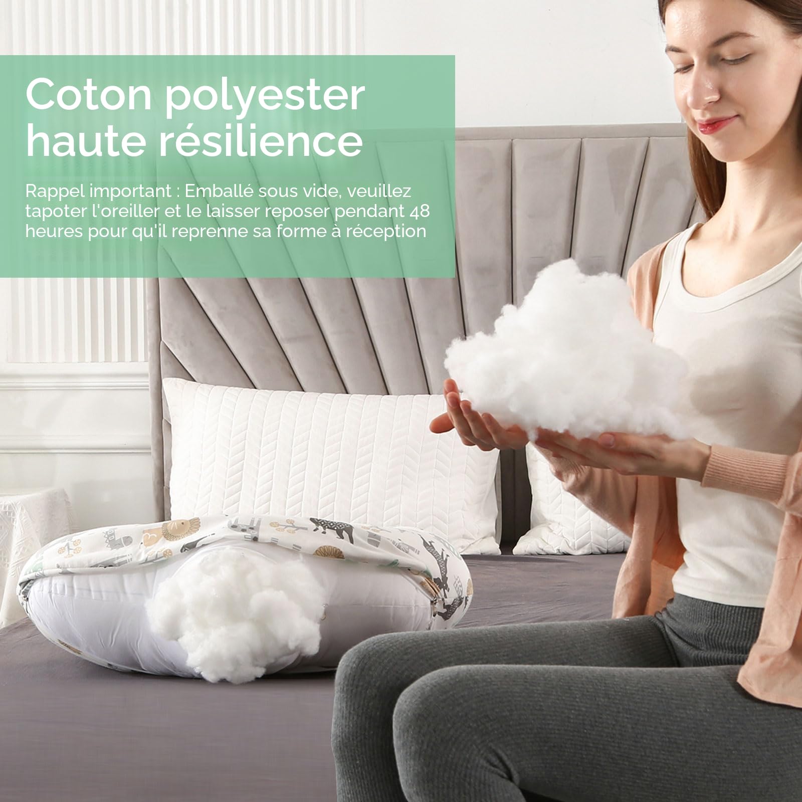 Coussin d'allaitement, Essentiels d'allaitement Ergonomiques pour le Biberon et L'Allaitement, Rembourrage en Fibres et Housse Amovible en Coton 100% Biologique, Lavable en Machine (Parc Animalier)