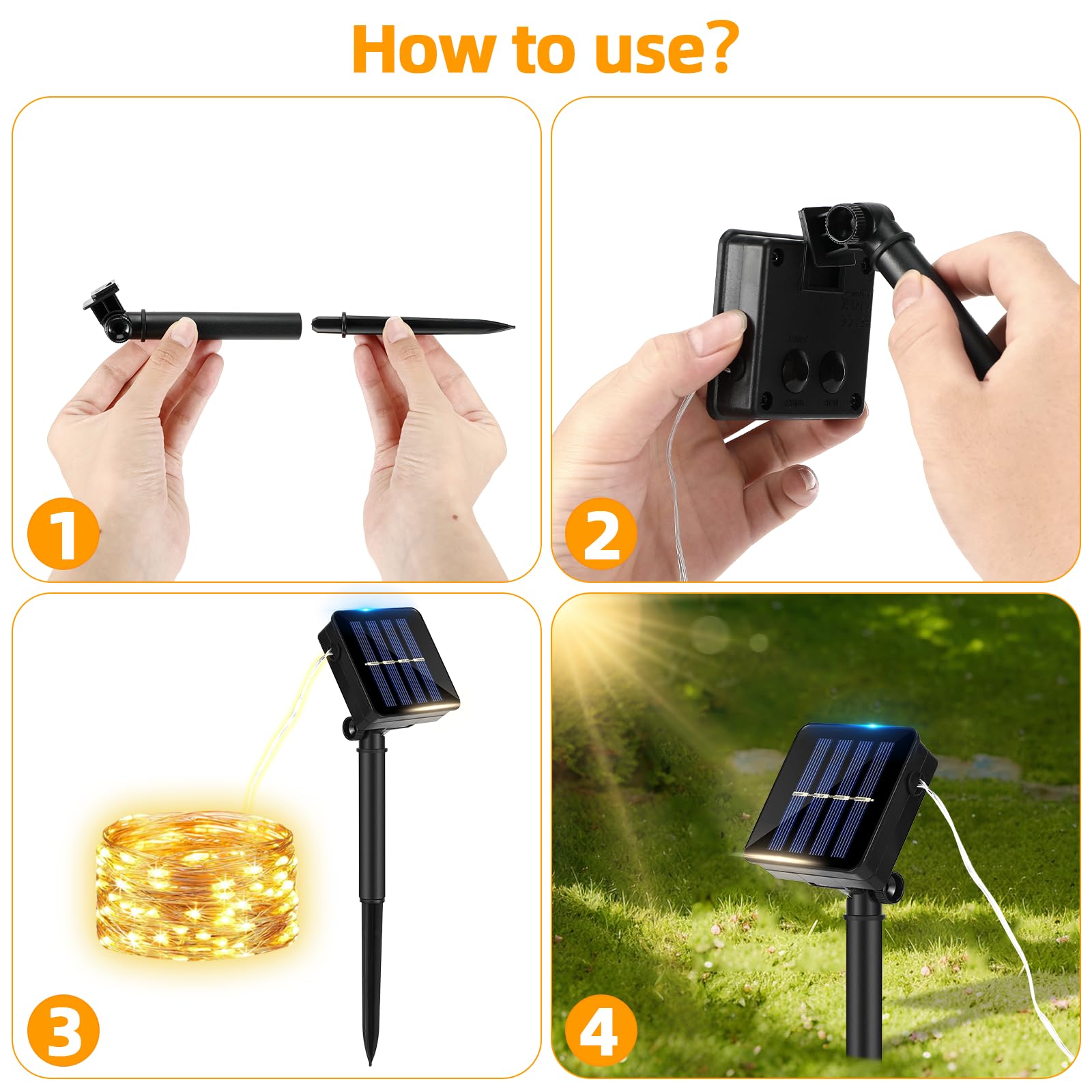 Guirnalda Luces Exterior Solar，2 Pack Luces Solares Led Exterior Jardin, 12m 120 Led Guirnalda Luz Solar Exteriors, 8 Modos, Ip65 Impermeables para Navidad, Bodas, Fiestas, Jardines (luz cálida)