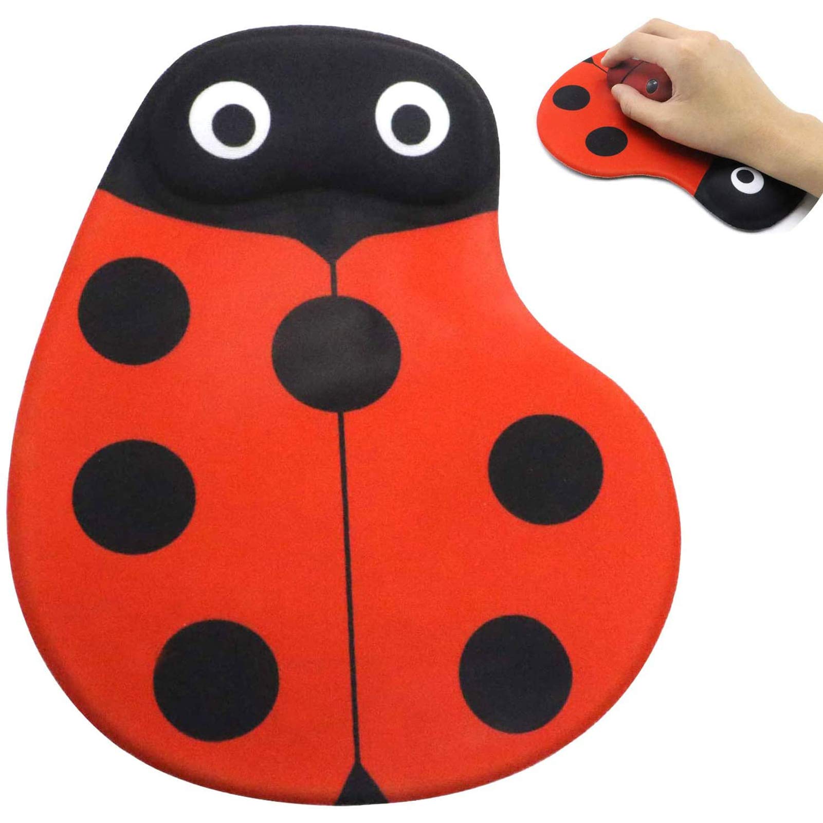 Mouse Pad, Red Cute Ladybug Comfortable Gel Wrist Support Mouse Pad - Ergonomic Gaming