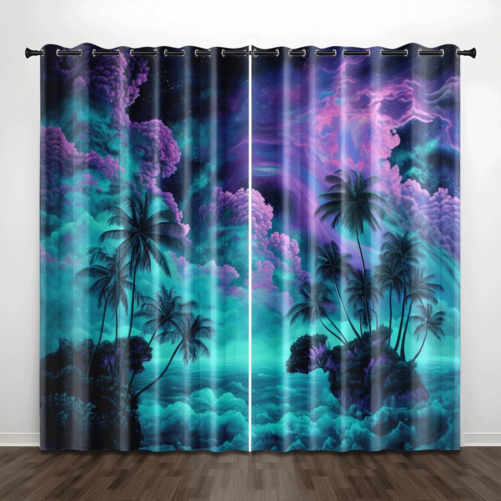 Curtain Schwarz Grün Lila Gardinen Blackout Curtain Polyester Vorhang mit Ösen Waschbar Vorhänge Living Room Verdunklungsvorhänge Schlafzimmer Gardienen Vorhang Blickdicht 2x85x200cm