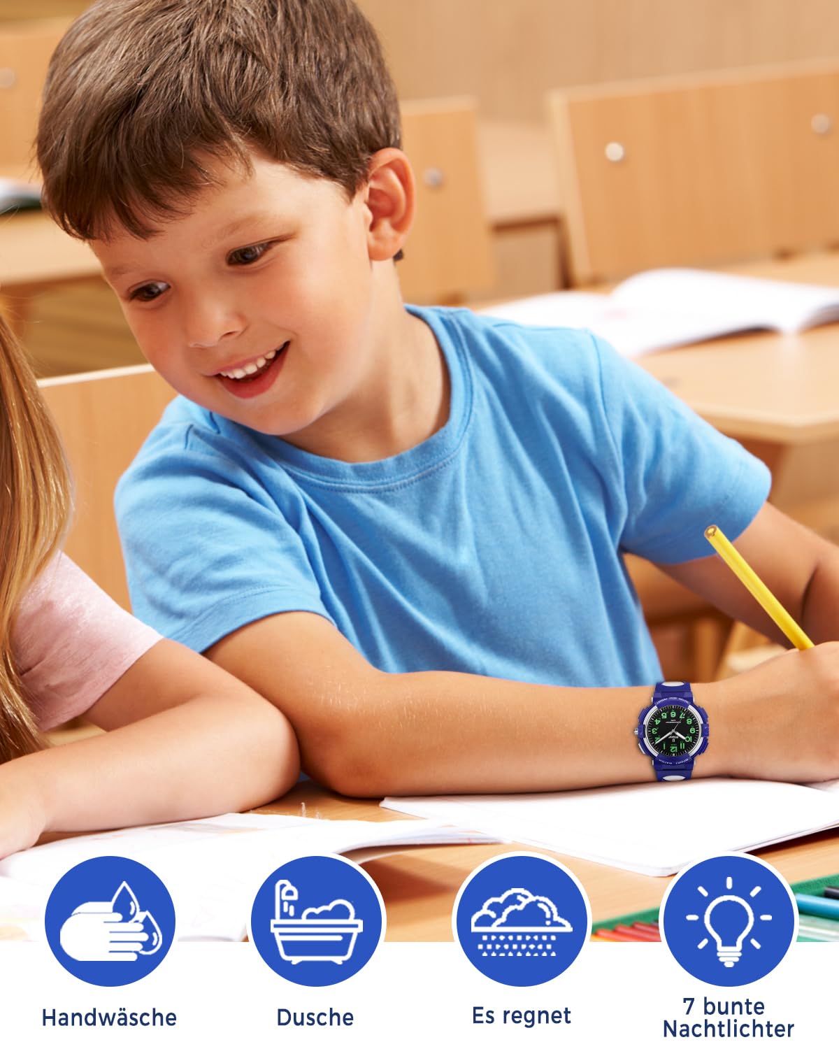 Reloj Analógico para Niños,Resistente al Agua hasta 5 ATM,Fácil de Leer,Reloj de Enseñanza del Tiempo para Niño y Niña,Relojes de Pulsera de Banda Suave para Niños 4-16