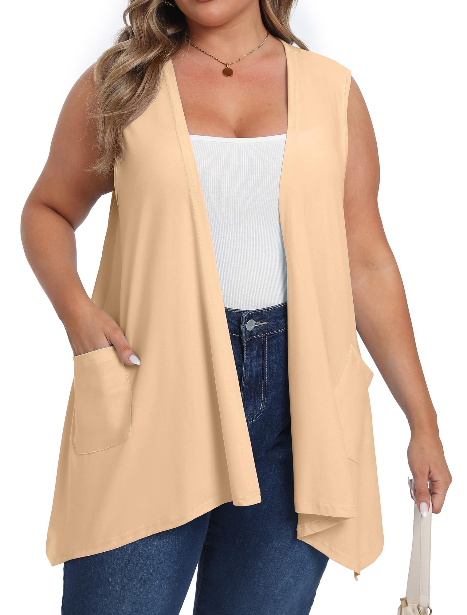 OLRIK Lightweight Plus Size Cardigan 2026 Summer with Pocket Sleeveless Cardigans for Women