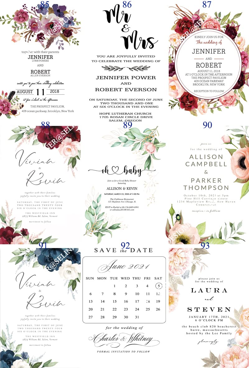 Karty z weluru, 50 szt. Kwiatowych Zaproszeń z Brokatową Etykietą I Kopertą Welinową Kurtką Do Wydrukowania Karty Kurtki(Red Flower 01,Just Vellum Wrap)