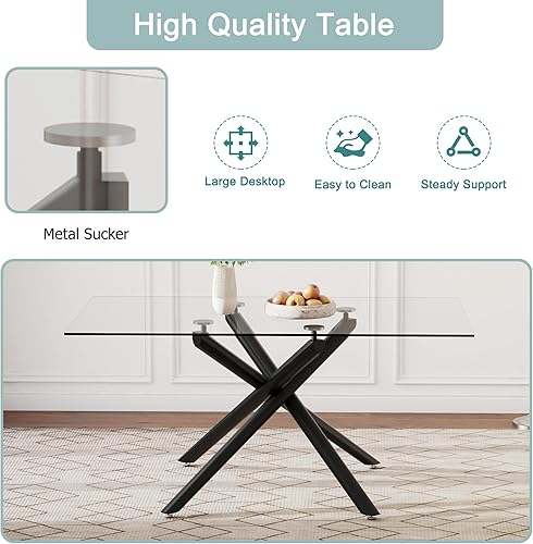 Miniatura 7 de Mesa de comedor rectangular de cristal minimalista grande y moderna para 6 y 8 pulgadas con mesa de vidrio templado de 0.39 pulgadas y patas de