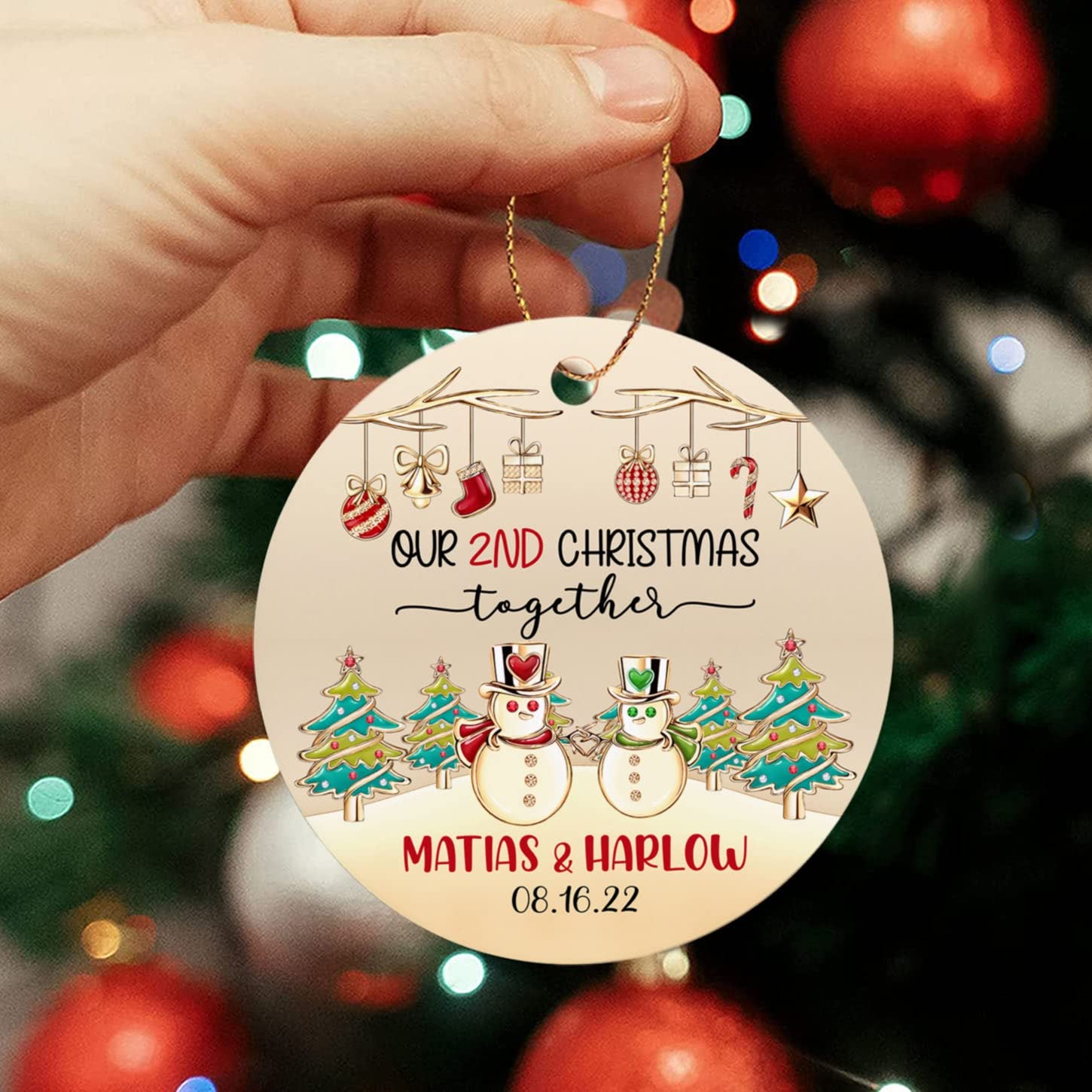 Personalized 2nd Christmas Together Ornament - Custom Photo & Date Glass Ornament For Couples