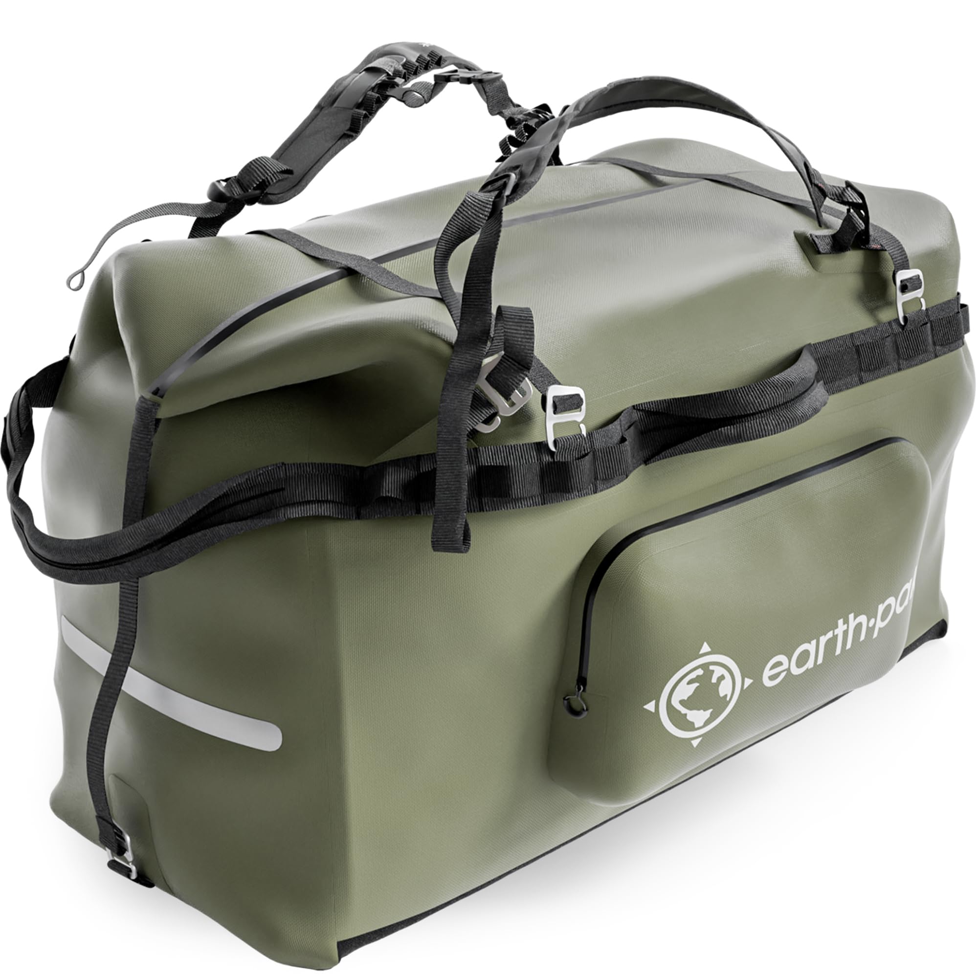 Earth Pak Waterproof Duffel Bag - Large Dry Bag 1680D TPU Waterproof Bags - Heavy Duty Camping Bag - Waterproof Duffle Bag 8x8 Popout Pocket- Boat Bag- Marine Dry Bags for Kayaking (Forest Green, 70L)