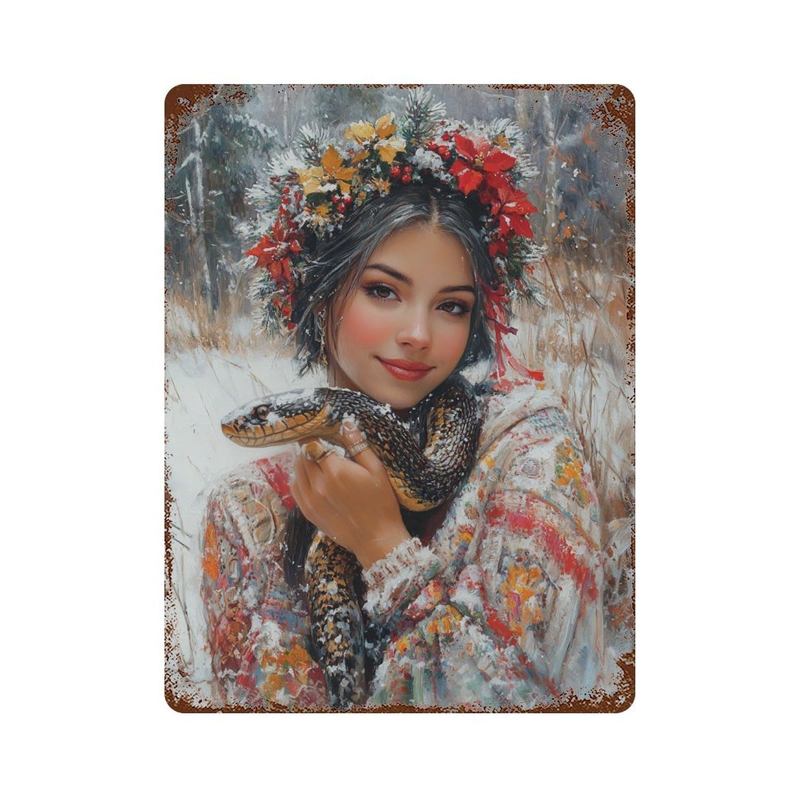 Rust Effect Winter Snake Portrait Rusty Metal Tin Sign 15.7"x11.8", Farmhouse Wall Decor for Cafe, Home Bar And Lounge Decor