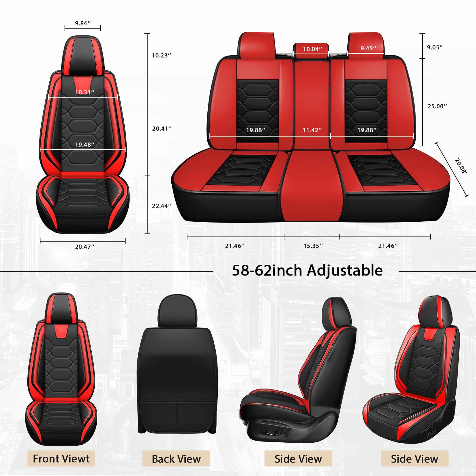 Fundas Asientos Coche Universales para Mini John Cooper Works F54 F55 F56 F57 F60, Cuero Napa Transpirable，Doble Fila 5 Plazas,Resistente A Los Arañazos(Black Red)