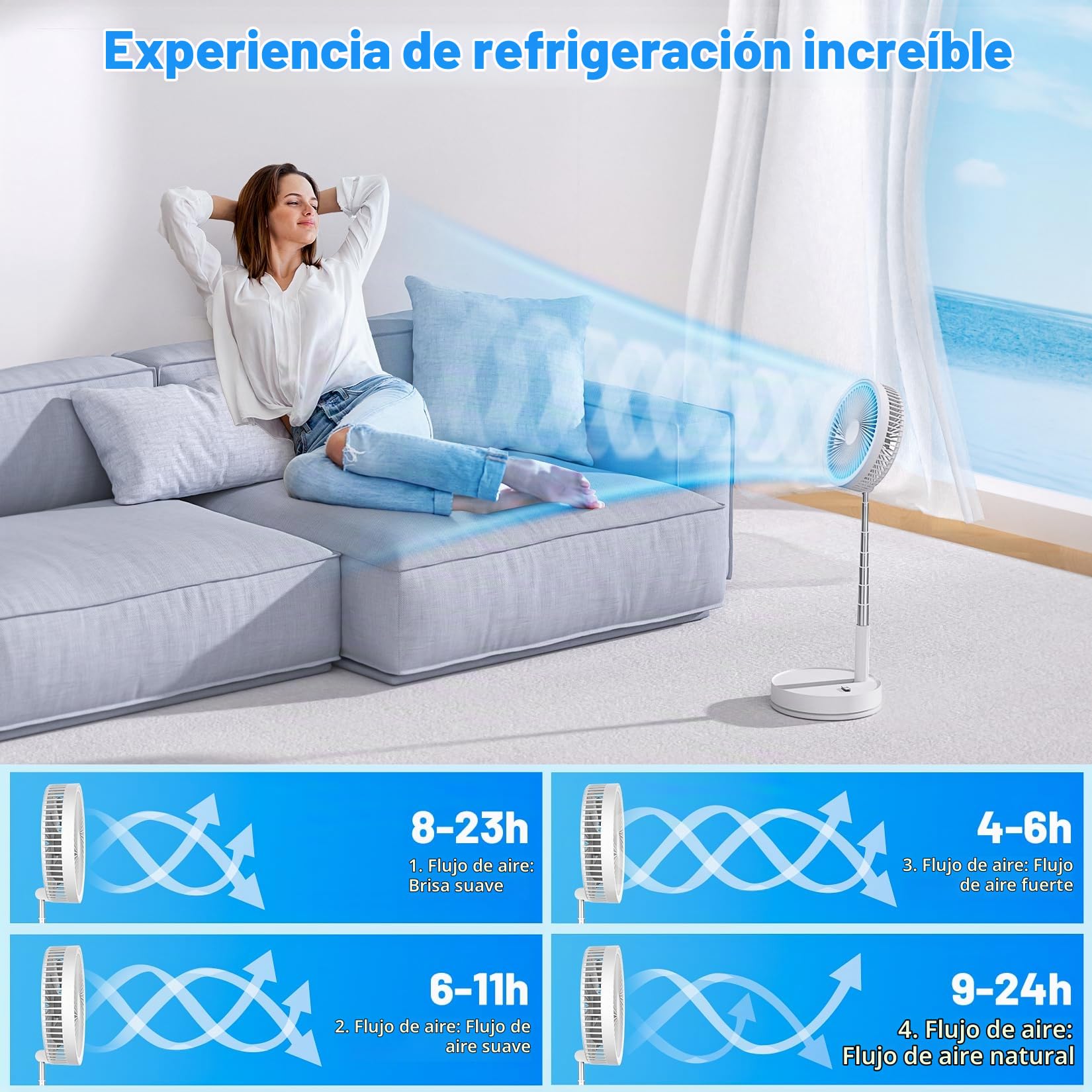 Ventilador de Pie Portátil Plegable, 8.6" 8000 mAh Recargable Bateria