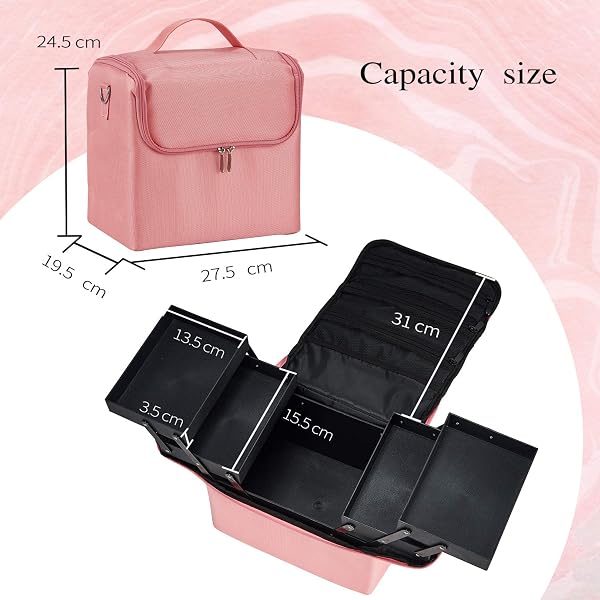 Make-up Case Makeup Bag Makeup Bag Nail Vanity Makeup Case Suitcase Storage Case Women Makeup Case with Shoulder Strap Beauty Case Professional Travel Case Pink - 5
