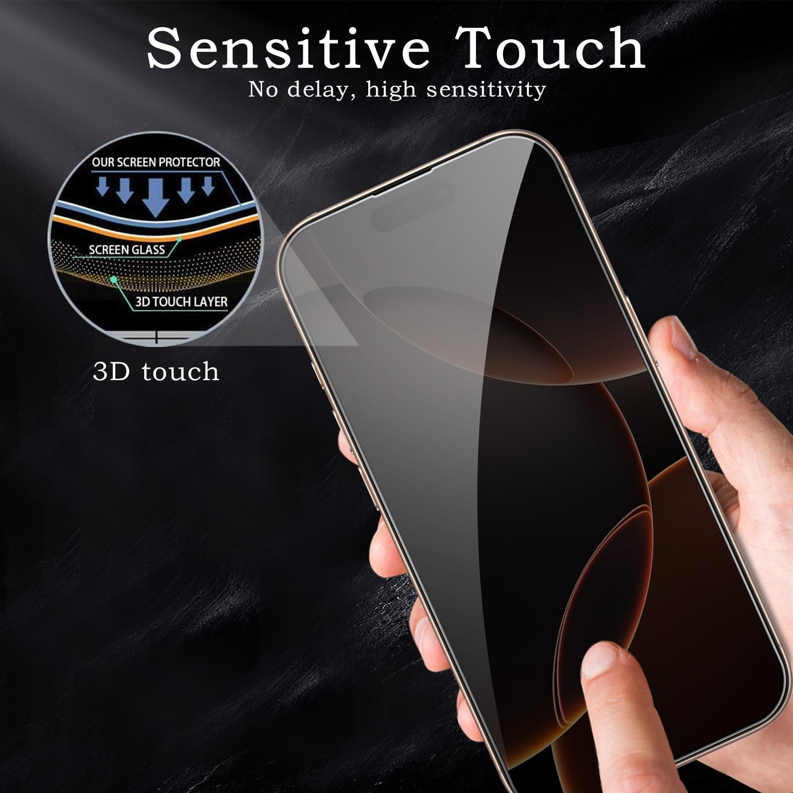 Pellicola protettiva per la privacy per iPhone 16 Pro, accessori in vetro temperato infrangibile, pellicola in vetro temperato anti spia, compatibile con custodie, ultra resistente, durezza 9H