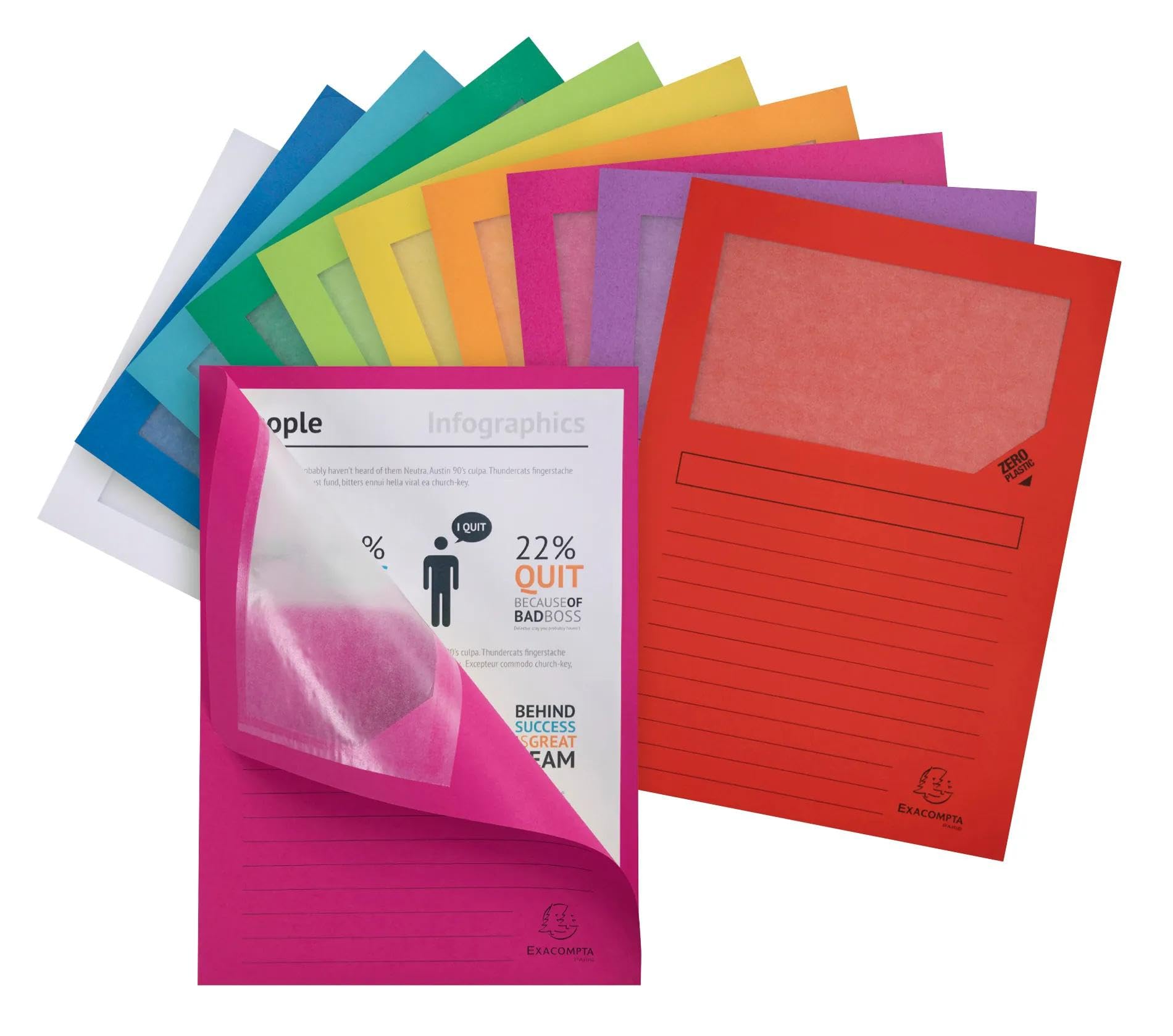 Exacompta - Cod. 50100E - Confezione da 400 buste con finestra Forever® 120 g/m² - colori vivaci - buste 100% riciclate e certificate Ange Bleu - dimensioni 22 x 31 cm - colori assortiti