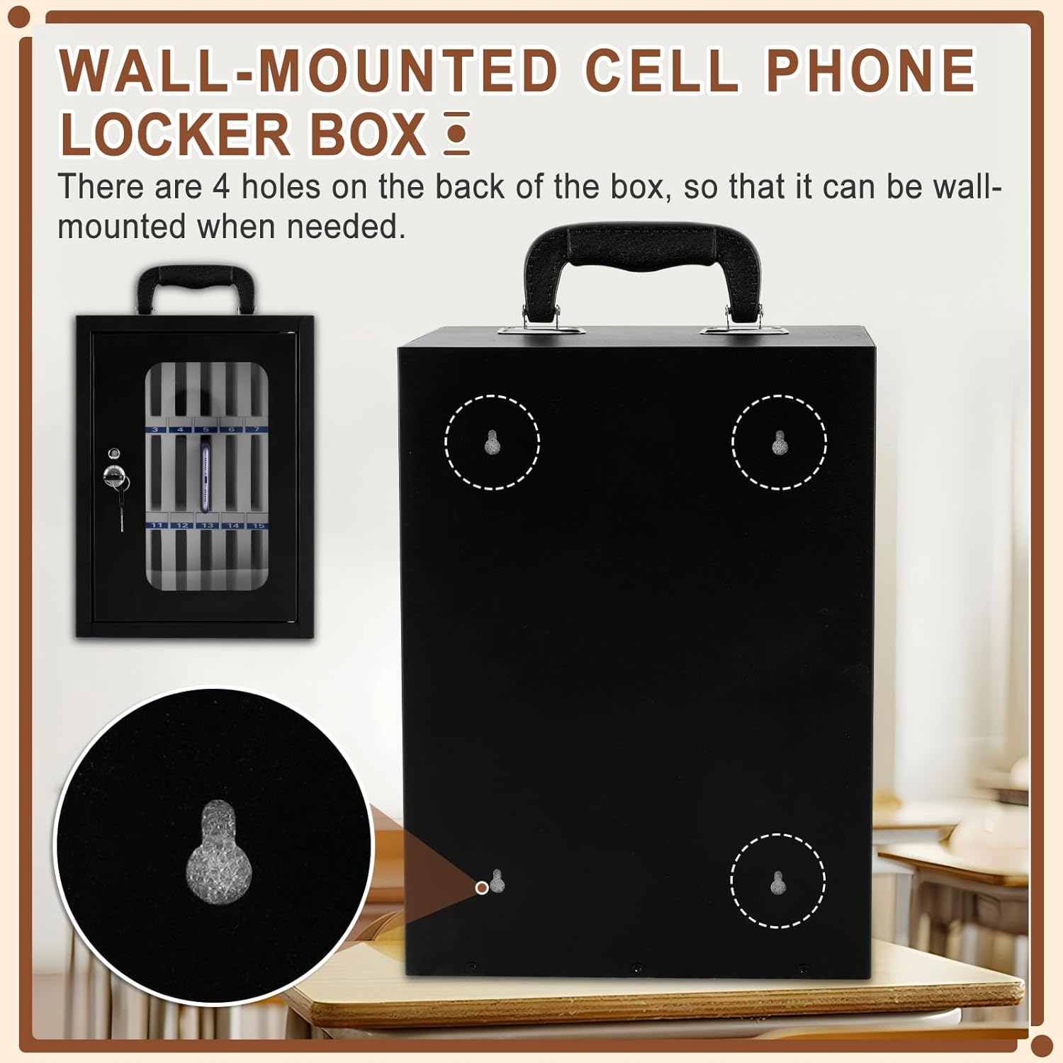 Cell Phone Locker Box, Thickened Steel Cell Phone Storage Cabinet 24 Slots Wall-Mounted, with Safety Lock for School, Company