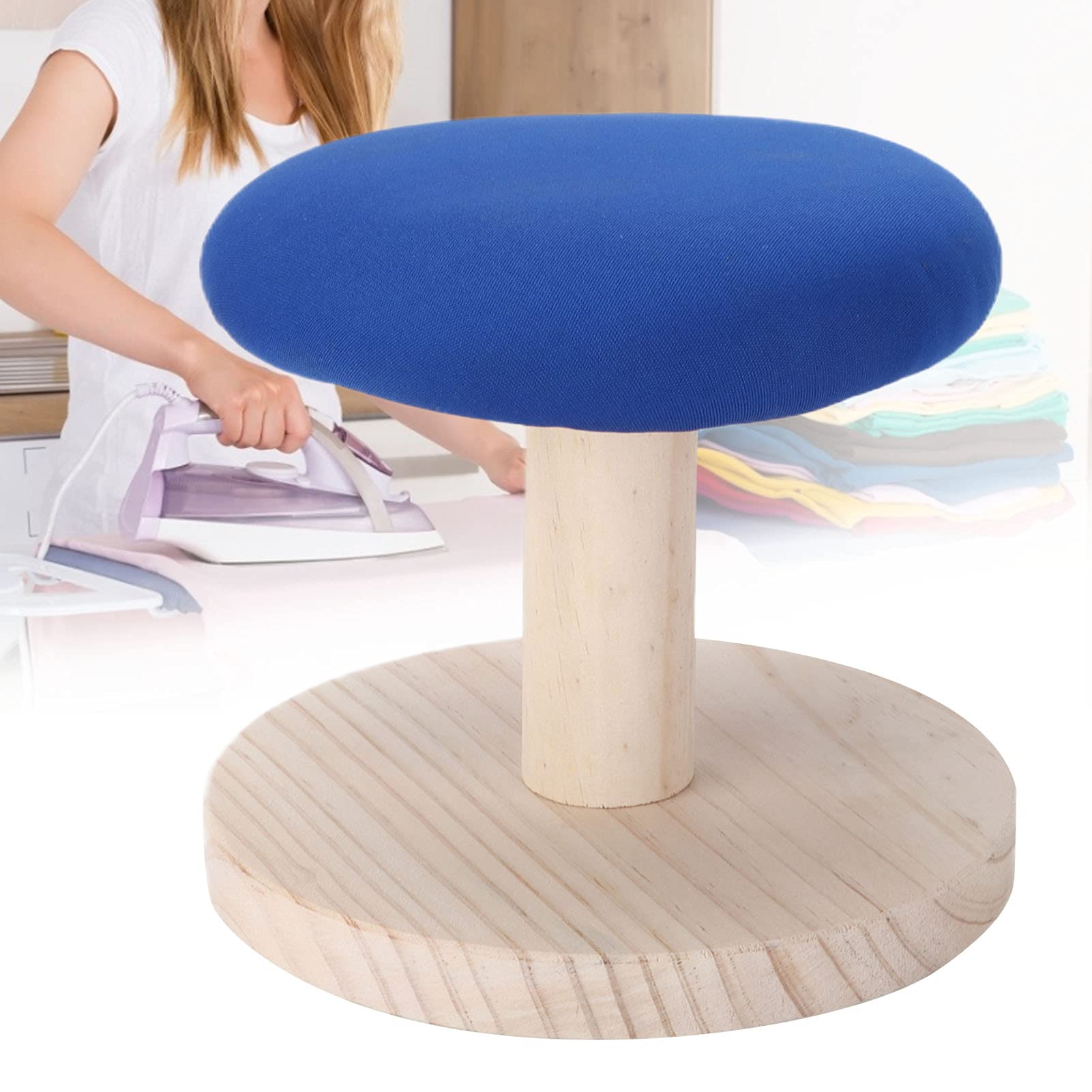 Cocoarm Asse da Stiro, Legno di Pino di Alta Qualità, Design Stabile, Ideale per Stanze Artigianali, Facile da Usare con Bordo Elastico e Caratteristiche Antiscivolo (sgabello da stiro rotondo)