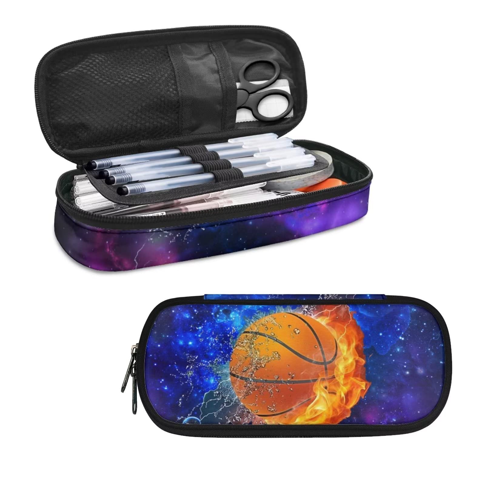 HELLHERO Galaxy Basketball Pencil Case for Kids Girls Boys Pencil Pouch Pen Bag Portable Pencil Cases Stationery Organzier Holder for Women Men School Office Travel Supplies