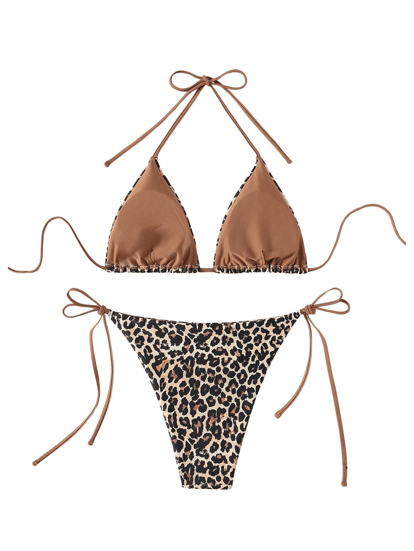 GORGLITTER Zestaw bikini damskie, seksowne stringi trójkątne bikini leo, wiązane na szyi, bikini, lato, plaża, bikini, dwuczęściowy strój kąpielowy, moda kąpielowa