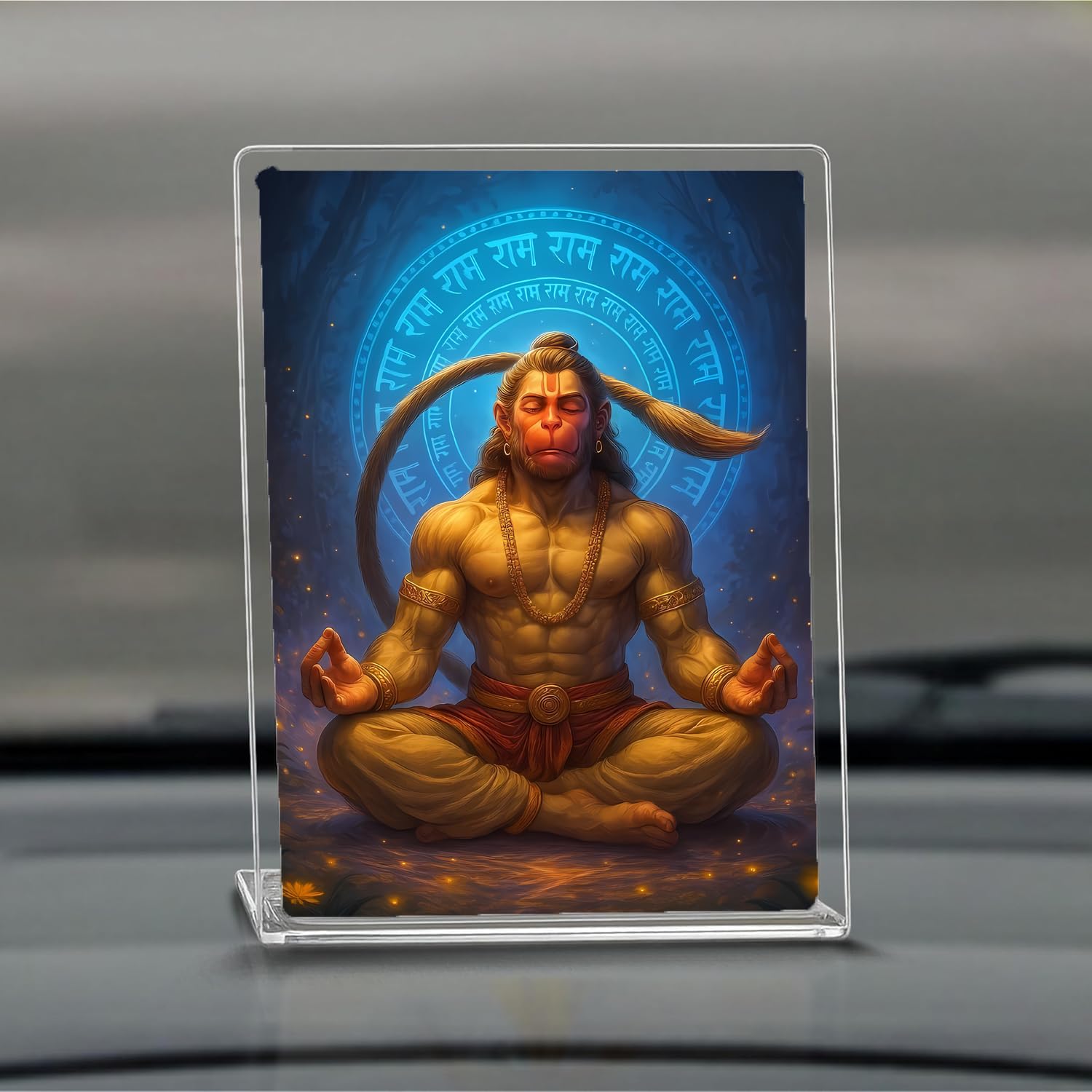 Shivra Religious Acrylic hanumanji Photo Frame | 3MM UV Print Glossy Finish Small Frame for Car Dashboard Temple & Office (4x3 Inch) (Car_hanumanji_02)