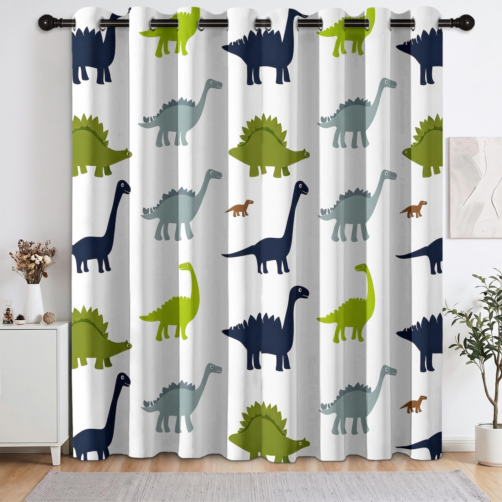 Scandinave Rideau Occultant Lot de 2 Dinosaure Brachiosaure Rideau Thermique Isolant, L 117 X H 229 cm Anti Froid et Chaleur Rideaux Opaque à Oeillets Chambre Maison Salon Decoration